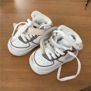 Nike Kids White and Tan Sneakers Air Force Ones